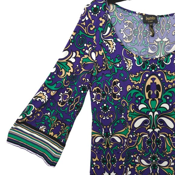 Laundry By Shelli Segal Paisley Mini Dress Womens Size 10 Bell Sleeve Stretchy - Picture 10 of 15